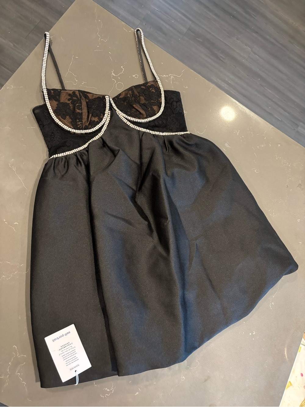 Self-Portrait Black Rhinestone Puff Dress